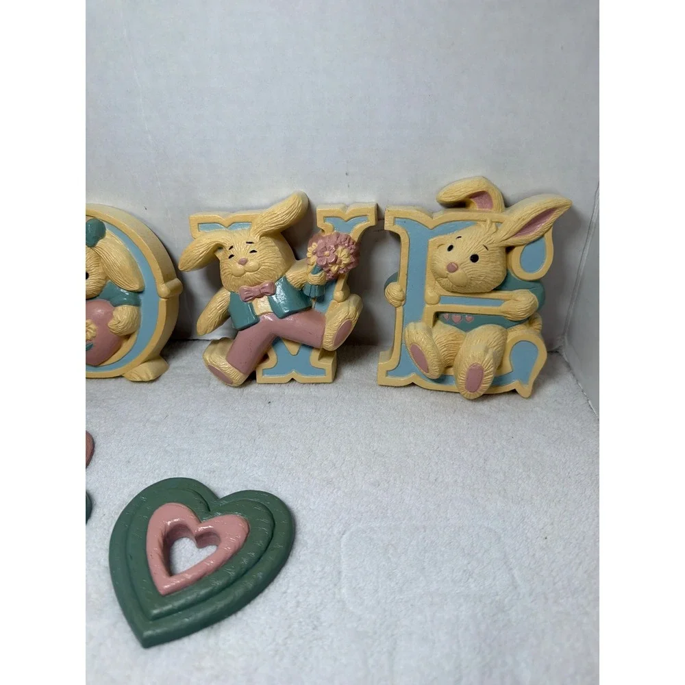 Vintage 1987 & 1982 Burwood Bunny Rabbit LOVE Wall Decor 6 Piece Set Made in USA